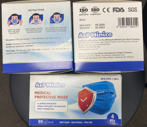 
                  
                    A&P Disposable Blue Medical Face Mask 4 Ply Only : 2000 PCS ($0.26/PCS) : 40 Boxes of 50 PCS
                  
                