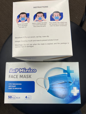 
                  
                    A& P Disposable Blue Face Mask 4 Ply Nonwoven Only : 50 PCS (Not Medical)
                  
                