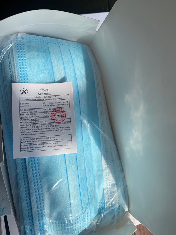 
                  
                    Disposable Blue Face Mask 3 Ply ($0.12/PC) : 2,000 PCS (40 Boxes of 50 PCS) (Not Medical) Made in FDA Approved Facility
                  
                